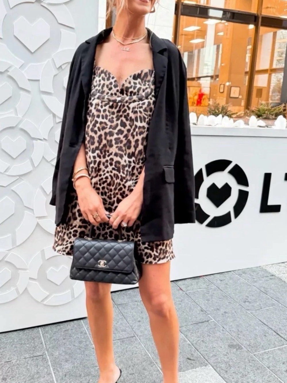 Dhruv kapoor sz m Leopard Print Slip Dress with Sweetheart Neckline Black Brown